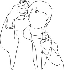 vector illustration of a man taking a selfie with a handphone camera