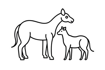 Fototapeta premium Horse and Foal Line Art Equine Mother and Baby