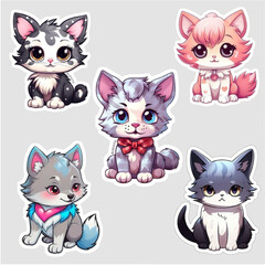 Cute kawaii cat sticker with blank label name tag cartoon vector set collection Cute cat vector