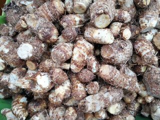 Boiled taro for sale in a food market
