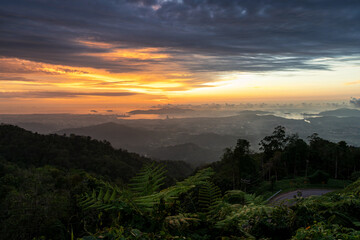 Sunset view from Bukit Kokol, Sabah Malaysia. Nature and landscape concept