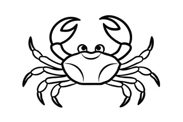 Cute Cartoon Crab Illustration, Black Outline, Happy Sea Creature