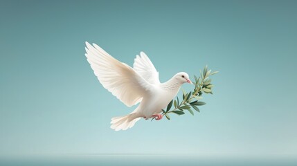 Obraz premium Dove with olive branch, soft pastel background
