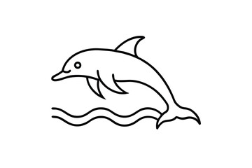 Cute Cartoon Dolphin Leaping Ocean Waves Line Art Drawing