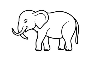 Cute Cartoon Elephant Line Art Drawing, Illustration, Animal