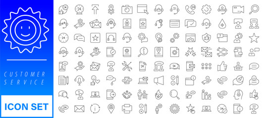 Customer Service and Support - Outline Icon Collection. Thin Line Set contains such Icons as Online Help, Helpdesk, Quick Response, Feedback and more. Simple web icons set 