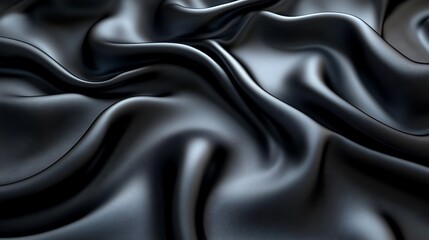 Fototapeta premium A sleek, modern silk satin in matte black and gunmetal gray, with sharp, minimalist waves that exude sophistication. The ultra-smooth finish appears flawlessly realistic.