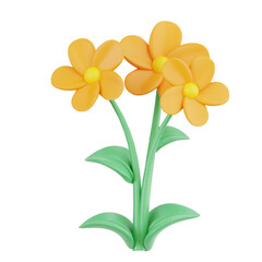 Naklejka premium Yellow Buttercup Flowers with Green Stems in 3D