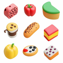 Fototapeta premium 3D Food Icon Set – Tasty and Realistic