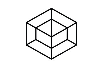Geometric Cube, 3D Shape, Line Art, Black and White, Isometric, Abstract, Minimalist Design, Modern 