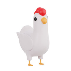 White Chicken Standing Upright in 3D Illustration