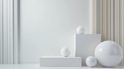 Minimalist white decor with geometric shapes and textures