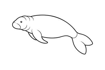Line Art Drawing of a Manatee Aquatic Mammal Outline