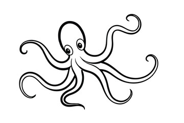 Cartoon Octopus Illustration Ocean Creature, Eight Arms, Ink, Swirling Tentacles, Sea Life, Marine A