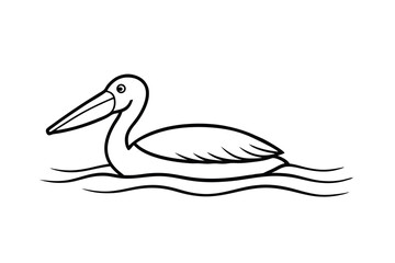Cartoon Pelican Swimming Water Bird Outline Illustration Drawing