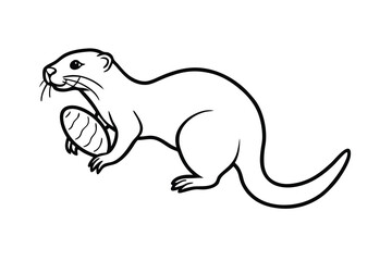 Line Art Drawing of Otter Holding Stone, Wildlife Illustration