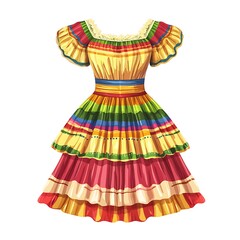 Vibrant Mexican Dress Colorful Traditional Clothing Illustration.
