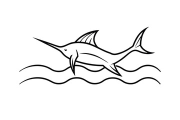 Elegant Swordfish Line Art Ocean Waves Marine Wildlife Design