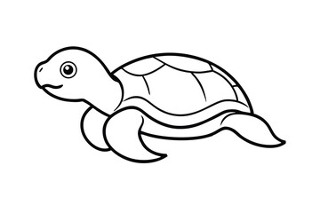 Adorable Cartoon Sea Turtle Outline Coloring Page for Kids