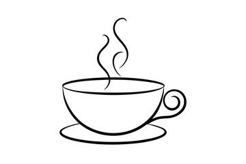 Elegant Steaming Coffee Cup Line Art Design Illustration