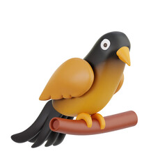 Robin Bird Perched on Branch in 3D Style