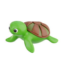 Green Sea Turtle with Brown Shell in 3D