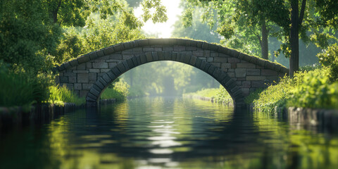 Fototapeta premium Historic Stone Bridge Arching Over a Tranquil River for Architectural Design, Landscape Projects, and Cultural Heritage Preservation