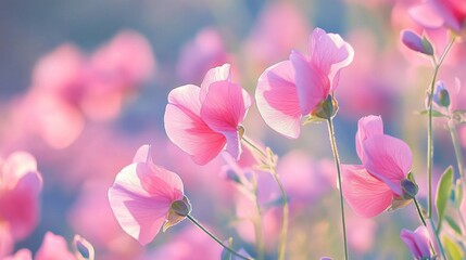 Fototapeta premium Delicate Pink Flowers Blooming Beautifully in Soft Morning Light