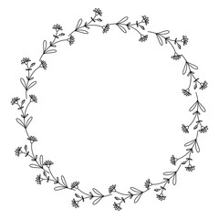 Wild Flowers Wreath, Vector illustrations, line style floral frame