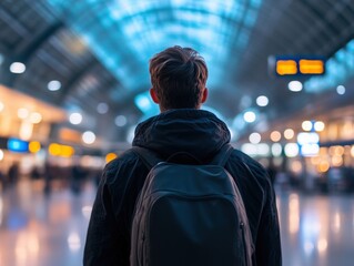 Man walking in busy terminal