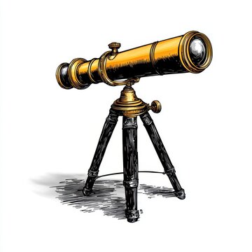 recommend clip art: Antique Brass Telescope on Tripod, Detailed Illustration