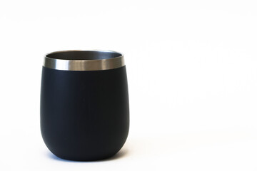 Black metal mug isolated on pure white background