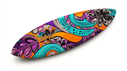 Vibrant Abstract Paisley Surfboard Design with Swirling Lines and Bright Colors