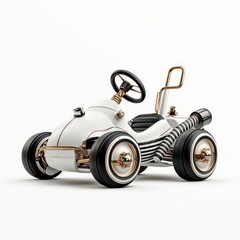 White and Black Retro Children's Toy Car with Gold Accents