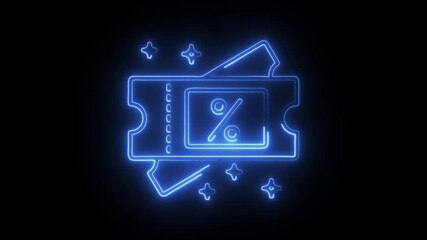 Glowing neon coupon code icon isolated on black background. HD Video motion graphic animation