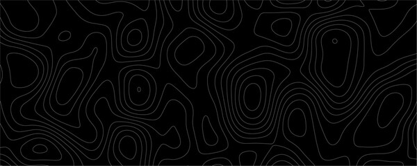 Black Topology and Topography Vector Layered Paper Cutout Abstract Background. Smooth Wavy curve lines banner design vector map seamless pattern. Thin curved wavy lines topology on a black background.