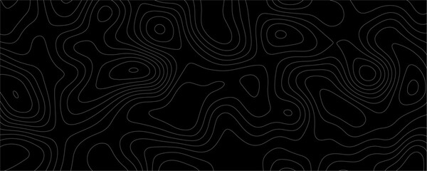 Black Topology and Topography Vector Layered Paper Cutout Abstract Background. Smooth Wavy curve lines banner design vector map seamless pattern. Thin curved wavy lines topology on a black background.