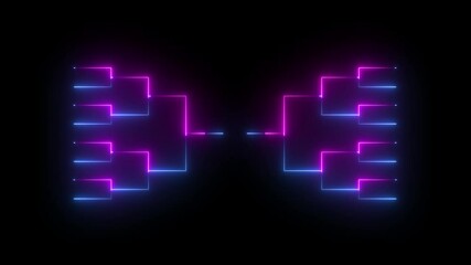Animation of neon glowing team Tournament bracket templates isolated on black background.