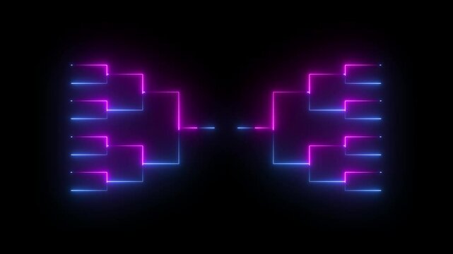 Animation of neon glowing team Tournament bracket templates isolated on black background.