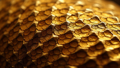 Golden Vase with Intricate Designs in Blurred Background. A close up shot of a golden object with a pattern.
