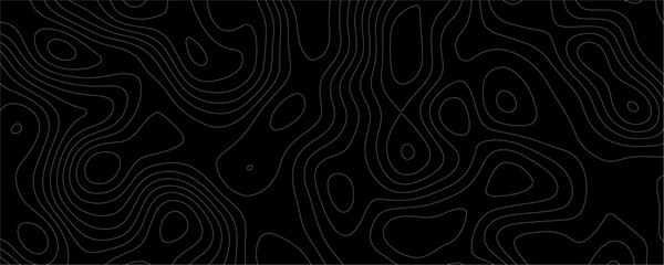 Black Topology and Topography Vector Layered Paper Cutout Abstract Background. Smooth Wavy curve lines banner design vector map seamless pattern. Thin curved wavy lines topology on a black background.