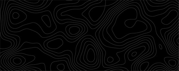 Black Topology and Topography Vector Layered Paper Cutout Abstract Background. Smooth Wavy curve lines banner design vector map seamless pattern. Thin curved wavy lines topology on a black background.