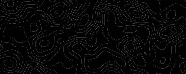 Obraz premium Black Topology and Topography Vector Layered Paper Cutout Abstract Background. Smooth Wavy curve lines banner design vector map seamless pattern. Thin curved wavy lines topology on a black background.