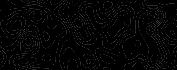 Black Topology and Topography Vector Layered Paper Cutout Abstract Background. Smooth Wavy curve lines banner design vector map seamless pattern. Thin curved wavy lines topology on a black background.