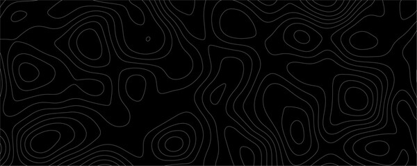 Obraz premium Black Topology and Topography Vector Layered Paper Cutout Abstract Background. Smooth Wavy curve lines banner design vector map seamless pattern. Thin curved wavy lines topology on a black background.