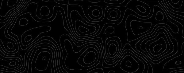 Black Topology and Topography Vector Layered Paper Cutout Abstract Background. Smooth Wavy curve lines banner design vector map seamless pattern. Thin curved wavy lines topology on a black background.