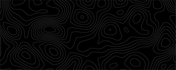 Black Topology and Topography Vector Layered Paper Cutout Abstract Background. Smooth Wavy curve lines banner design vector map seamless pattern. Thin curved wavy lines topology on a black background.