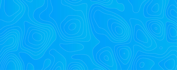 Abstract Sky blue topology and topography vector design background. Smooth wavy lines topographic contour lines vector map seamless pattern. Thin curved wavy lines topology on a blue color background.