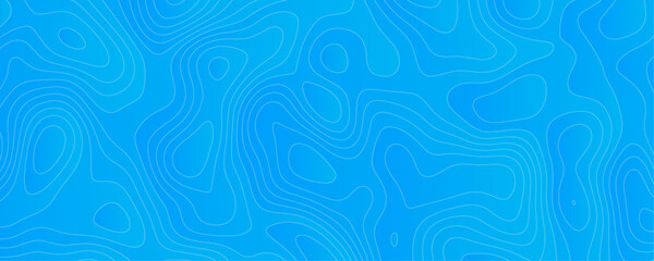 Abstract Sky blue topology and topography vector design background. Smooth wavy lines topographic contour lines vector map seamless pattern. Thin curved wavy lines topology on a blue color background.
