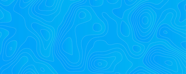 Abstract Sky blue topology and topography vector design background. Smooth wavy lines topographic contour lines vector map seamless pattern. Thin curved wavy lines topology on a blue color background.